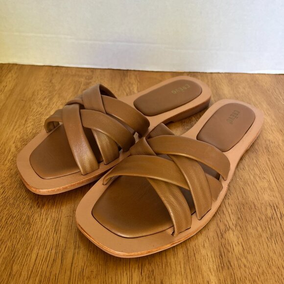 Crevo Women Busy Slide Sandals Size 8 Brown Leather Strappy - Picture 1 of 6